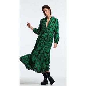 Elegant Green Patterned Maxi Dress Zara